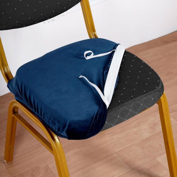 Universal Covers & Cushions |  Stretch Navy Blue Dining Chair Seat Cover, Velvet Chair Cushion Protector With Tie