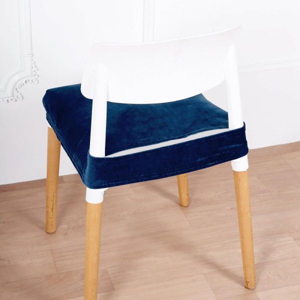 Universal Covers & Cushions |  Stretch Navy Blue Dining Chair Seat Cover, Velvet Chair Cushion Protector With Tie