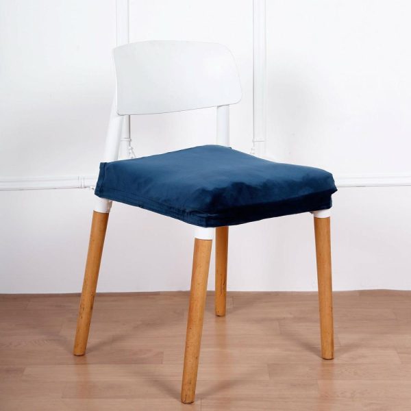 Universal Covers & Cushions |  Stretch Navy Blue Dining Chair Seat Cover, Velvet Chair Cushion Protector With Tie