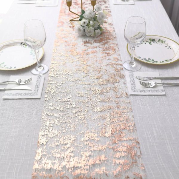 Velvet & Stylish Runners |  108″ Metallic Rose Gold Foil Thin Mesh Polyester Table Runner – 25GSM