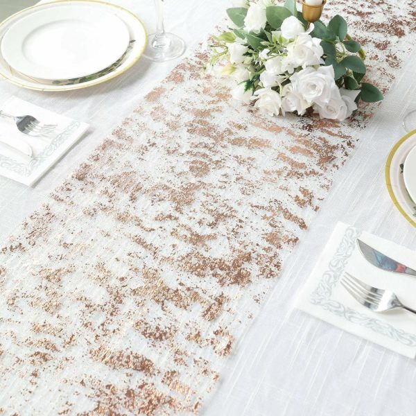 Velvet & Stylish Runners |  108″ Metallic Rose Gold Foil Thin Mesh Polyester Table Runner – 25GSM