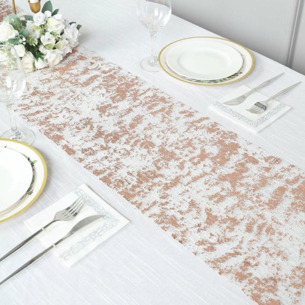 Velvet & Stylish Runners |  108″ Metallic Rose Gold Foil Thin Mesh Polyester Table Runner – 25GSM