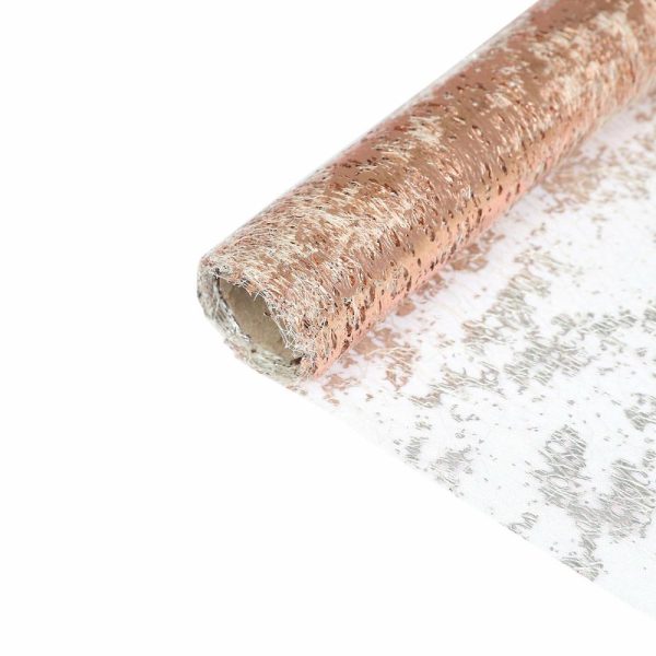 Velvet & Stylish Runners |  108″ Metallic Rose Gold Foil Thin Mesh Polyester Table Runner – 25GSM