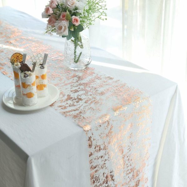 Velvet & Stylish Runners |  108″ Metallic Rose Gold Foil Thin Mesh Polyester Table Runner – 25GSM