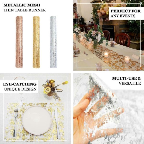 Velvet & Stylish Runners |  108″ Metallic Rose Gold Foil Thin Mesh Polyester Table Runner – 25GSM