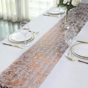 Velvet & Stylish Runners |  108″ Sparkly Metallic Bronze Foil Thin Mesh Polyester Table Runner – 25GSM