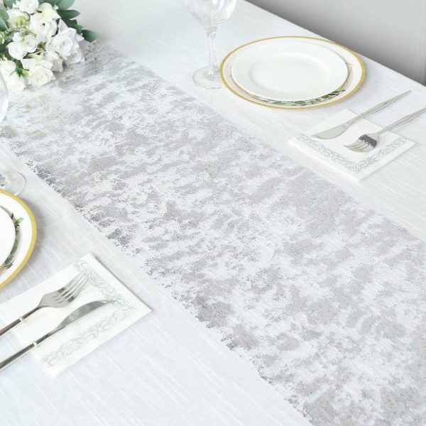 Velvet & Stylish Runners |  108″ Sparkly Metallic Silver Foil Thin Mesh Polyester Table Runner – 25GSM