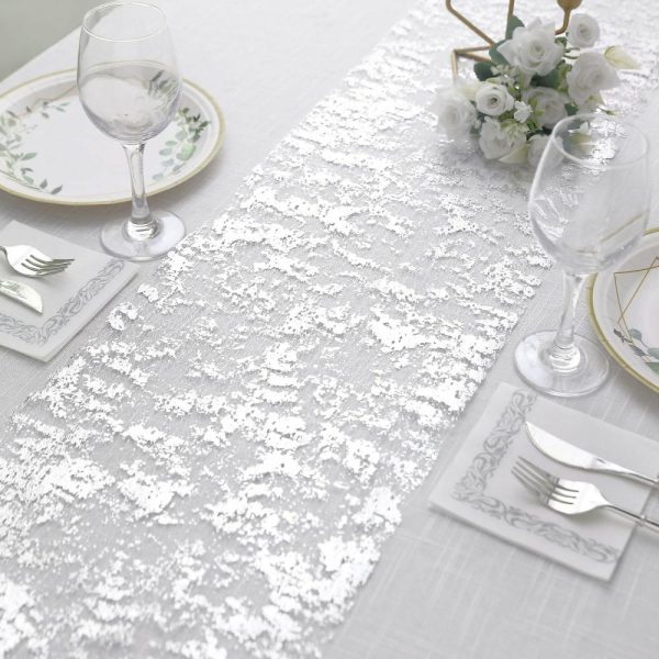 Velvet & Stylish Runners |  108″ Sparkly Metallic Silver Foil Thin Mesh Polyester Table Runner – 25GSM