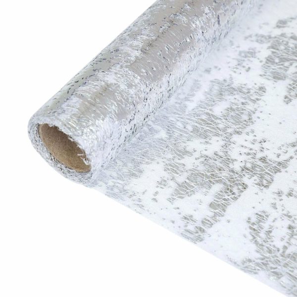 Velvet & Stylish Runners |  108″ Sparkly Metallic Silver Foil Thin Mesh Polyester Table Runner – 25GSM