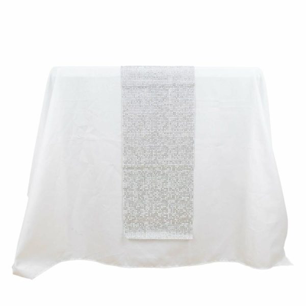 Velvet & Stylish Runners |  10″x108″ Silver Diamond Rhinestone Mesh Table Runner, Crystal Rhinestone Ribbon Bling Roll