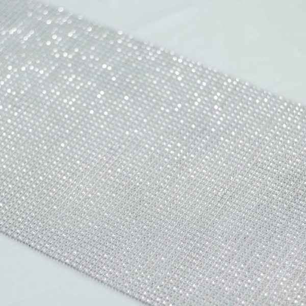 Velvet & Stylish Runners |  10″x108″ Silver Diamond Rhinestone Mesh Table Runner, Crystal Rhinestone Ribbon Bling Roll