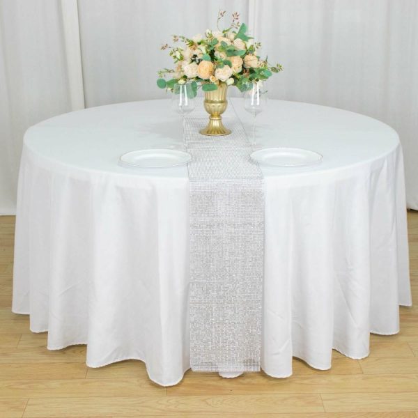 Velvet & Stylish Runners |  10″x108″ Silver Diamond Rhinestone Mesh Table Runner, Crystal Rhinestone Ribbon Bling Roll