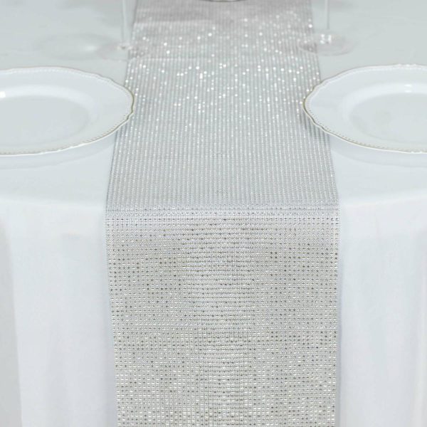 Velvet & Stylish Runners |  10″x108″ Silver Diamond Rhinestone Mesh Table Runner, Crystal Rhinestone Ribbon Bling Roll