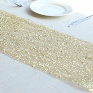 Velvet & Stylish Runners |  11″x108″ Metallic Gold Sequin Mesh Polyester Table Runner