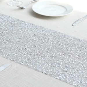 Velvet & Stylish Runners |  11″x108″ Metallic Silver Sequin Mesh Polyester Table Runner