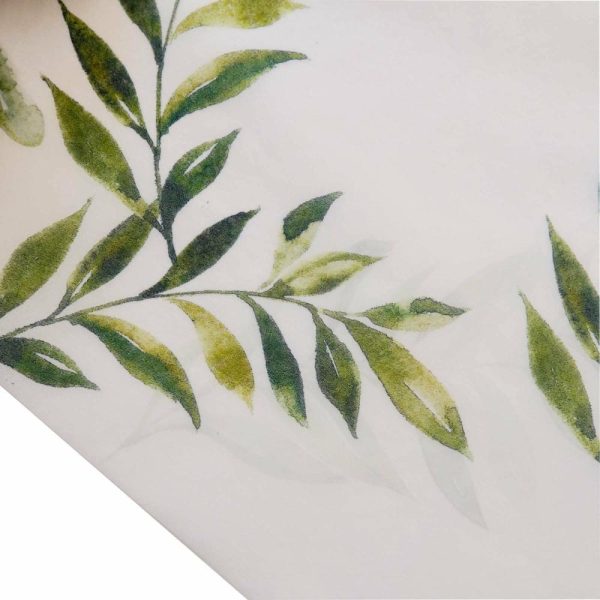 Velvet & Stylish Runners |  11″x108″ White Green Non-Woven Olive Leaves Print Table Runner, Spring Summer Kitchen Dining Table Decoration