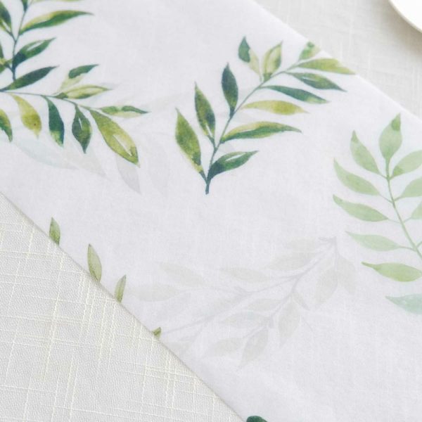 Velvet & Stylish Runners |  11″x108″ White Green Non-Woven Olive Leaves Print Table Runner, Spring Summer Kitchen Dining Table Decoration