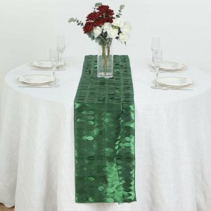 Velvet & Stylish Runners |  12″x108″ Green 3D Leaf Petal Taffeta Fabric Table Runner