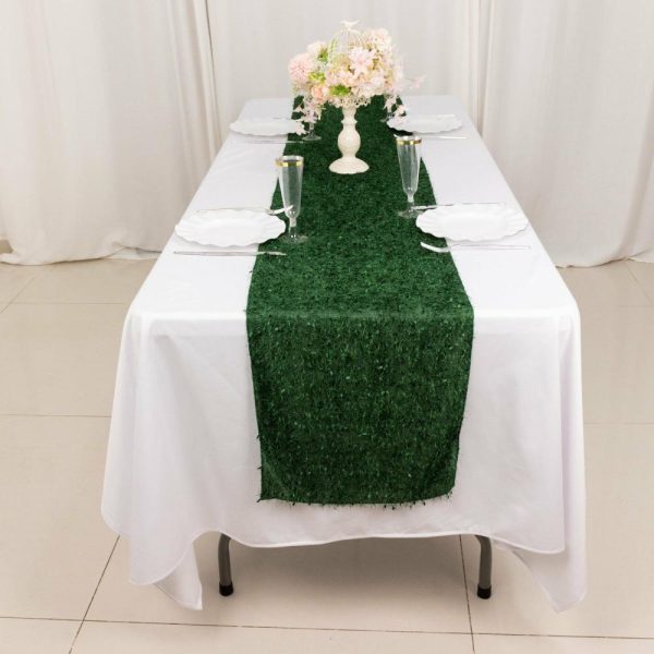 Velvet & Stylish Runners |  12″x108″ Green Fringe Shag Polyester Table Runner