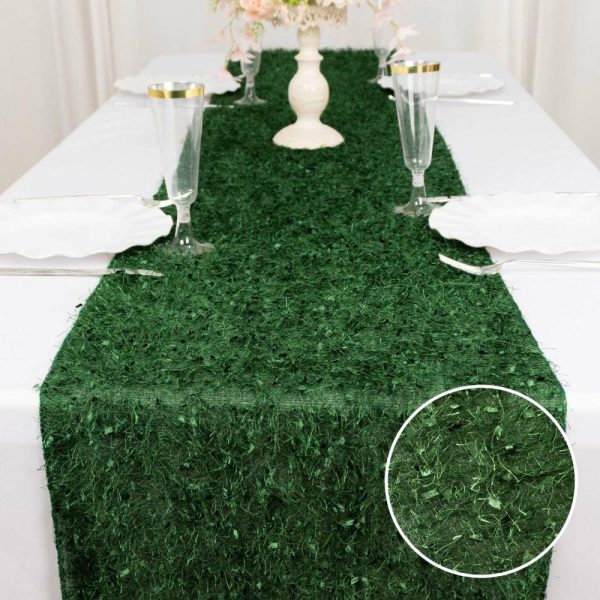 Velvet & Stylish Runners |  12″x108″ Green Fringe Shag Polyester Table Runner