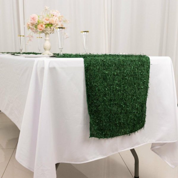 Velvet & Stylish Runners |  12″x108″ Green Fringe Shag Polyester Table Runner