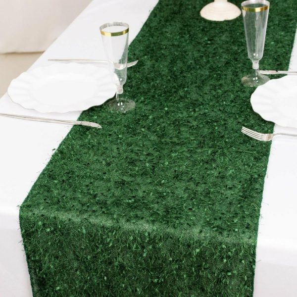 Velvet & Stylish Runners |  12″x108″ Green Fringe Shag Polyester Table Runner