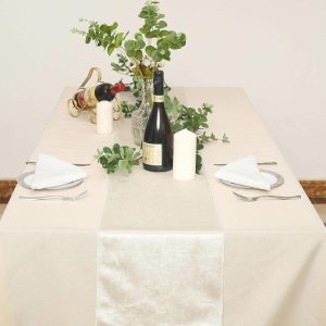 Velvet & Stylish Runners |  12″x108″ Ivory Premium Velvet Table Runner