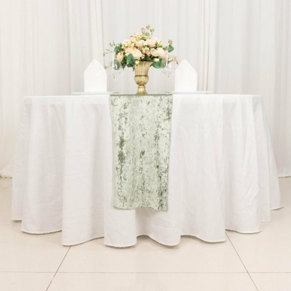 Velvet & Stylish Runners |  12″x108″ Sage Green Premium Crushed Velvet Table Runner – 190GSM