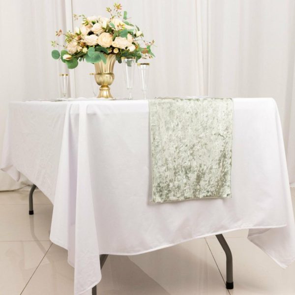 Velvet & Stylish Runners |  12″x108″ Sage Green Premium Crushed Velvet Table Runner – 190GSM