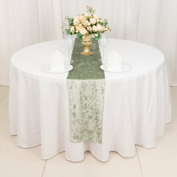 Velvet & Stylish Runners |  12″x108″ Sage Green Premium Crushed Velvet Table Runner – 190GSM