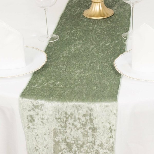 Velvet & Stylish Runners |  12″x108″ Sage Green Premium Crushed Velvet Table Runner – 190GSM