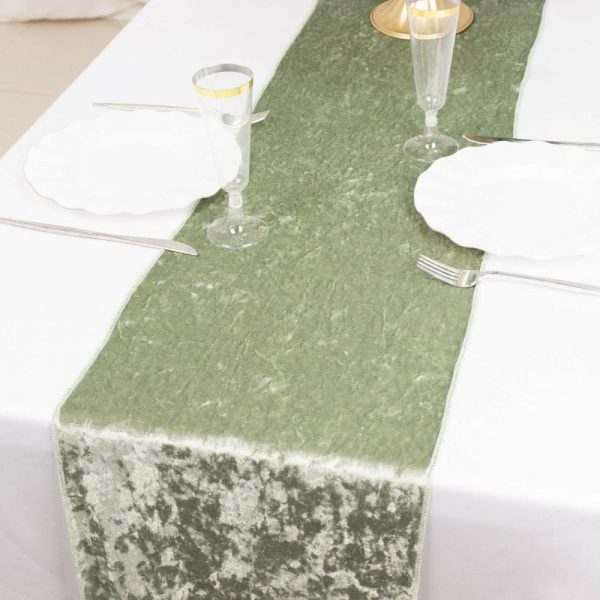 Velvet & Stylish Runners |  12″x108″ Sage Green Premium Crushed Velvet Table Runner – 190GSM