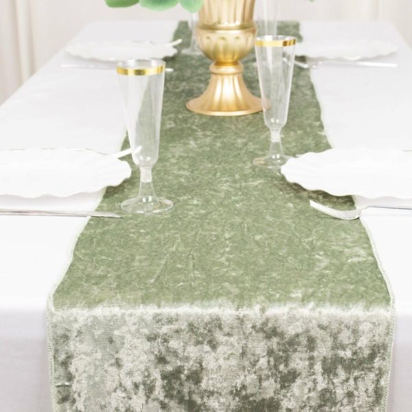 Velvet & Stylish Runners |  12″x108″ Sage Green Premium Crushed Velvet Table Runner – 190GSM