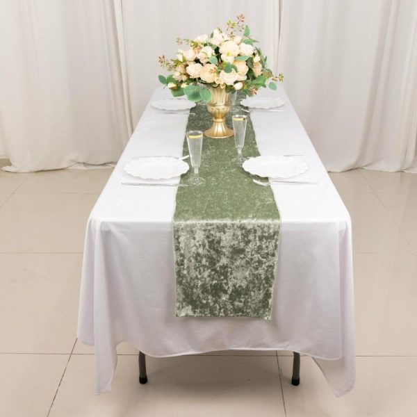 Velvet & Stylish Runners |  12″x108″ Sage Green Premium Crushed Velvet Table Runner – 190GSM