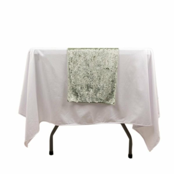 Velvet & Stylish Runners |  12″x108″ Sage Green Premium Crushed Velvet Table Runner – 190GSM