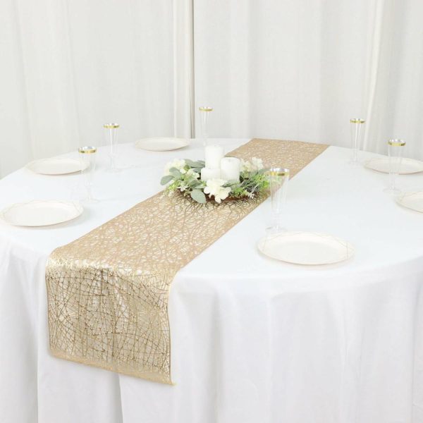 Velvet & Stylish Runners |  13″x6ft Metallic Gold Reversible Woven Vinyl Table Runner, Non-Slip Plastic Tabletop Runner