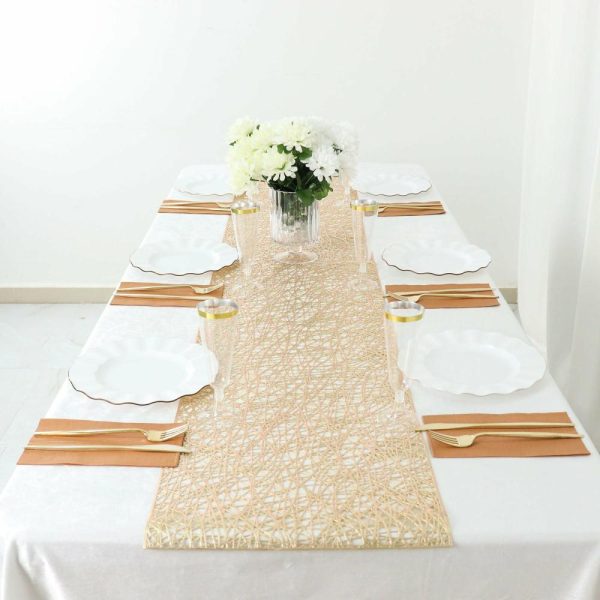 Velvet & Stylish Runners |  13″x6ft Metallic Gold Reversible Woven Vinyl Table Runner, Non-Slip Plastic Tabletop Runner