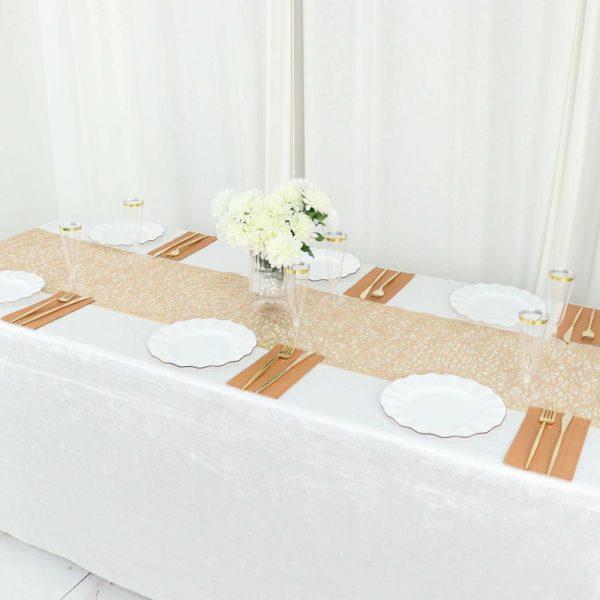 Velvet & Stylish Runners |  13″x6ft Metallic Gold Reversible Woven Vinyl Table Runner, Non-Slip Plastic Tabletop Runner