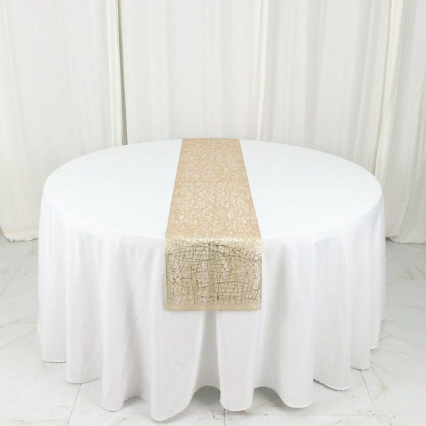 Velvet & Stylish Runners |  13″x6ft Metallic Gold Reversible Woven Vinyl Table Runner, Non-Slip Plastic Tabletop Runner