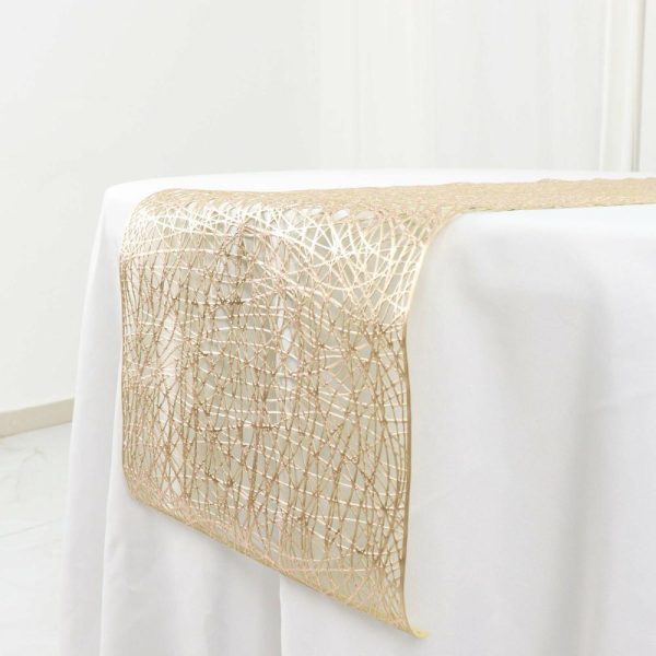 Velvet & Stylish Runners |  13″x6ft Metallic Gold Reversible Woven Vinyl Table Runner, Non-Slip Plastic Tabletop Runner