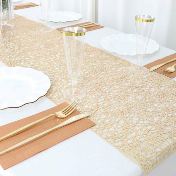 Velvet & Stylish Runners |  13″x6ft Metallic Gold Reversible Woven Vinyl Table Runner, Non-Slip Plastic Tabletop Runner