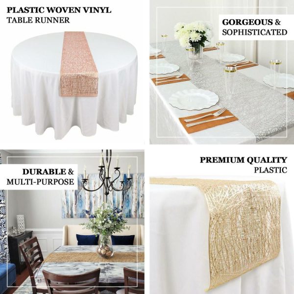 Velvet & Stylish Runners |  13″x6ft Metallic Gold Reversible Woven Vinyl Table Runner, Non-Slip Plastic Tabletop Runner