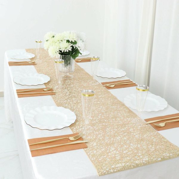 Velvet & Stylish Runners |  13″x6ft Metallic Gold Reversible Woven Vinyl Table Runner, Non-Slip Plastic Tabletop Runner