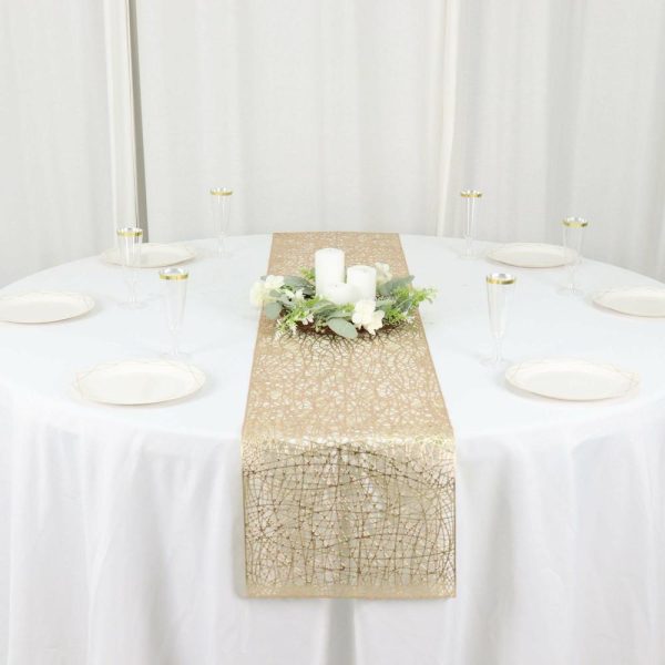 Velvet & Stylish Runners |  13″x6ft Metallic Gold Reversible Woven Vinyl Table Runner, Non-Slip Plastic Tabletop Runner