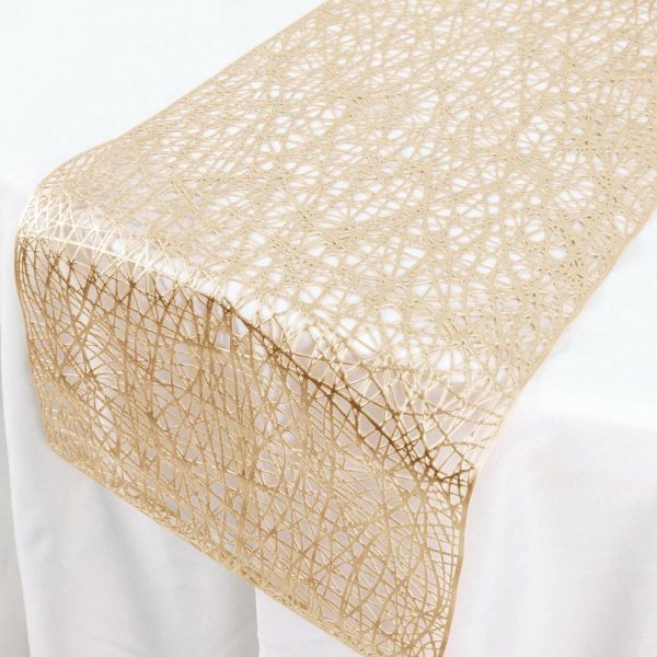 Velvet & Stylish Runners |  13″x6ft Metallic Gold Reversible Woven Vinyl Table Runner, Non-Slip Plastic Tabletop Runner