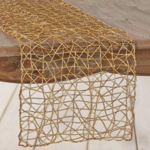 Velvet & Stylish Runners |  16″x72″ Gold Wire Nest Table Runner, Metallic String Woven Runner