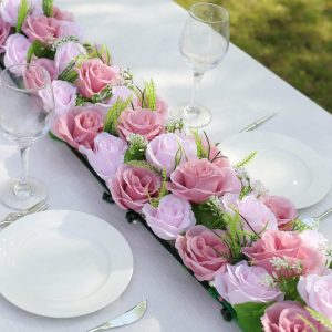 Velvet & Stylish Runners |  6 Pack Blush Dusty Rose Silk Flower Panel Table Runner, Artificial Floral Arrangements Wedding Table Centerpiece – 20″x8″