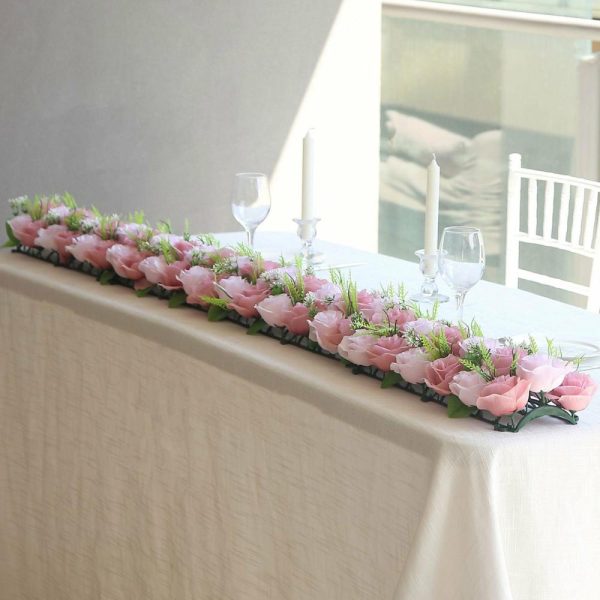 Velvet & Stylish Runners |  6 Pack Blush Dusty Rose Silk Flower Panel Table Runner, Artificial Floral Arrangements Wedding Table Centerpiece – 20″x8″