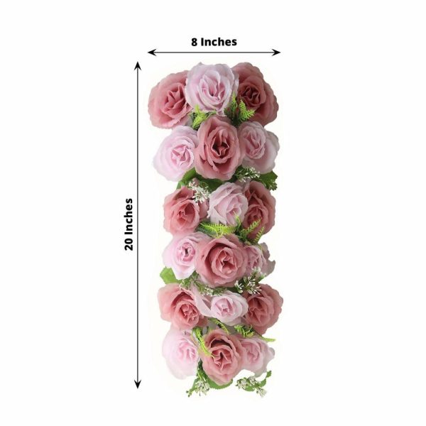 Velvet & Stylish Runners |  6 Pack Blush Dusty Rose Silk Flower Panel Table Runner, Artificial Floral Arrangements Wedding Table Centerpiece – 20″x8″