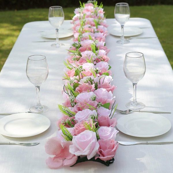 Velvet & Stylish Runners |  6 Pack Blush Dusty Rose Silk Flower Panel Table Runner, Artificial Floral Arrangements Wedding Table Centerpiece – 20″x8″